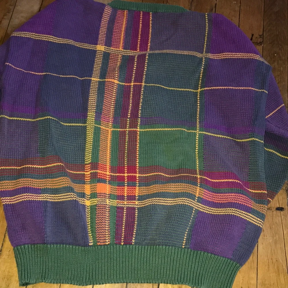 Nautica Multicolor Plaid Crewneck Sweater - Green, Purple & Red Accents
